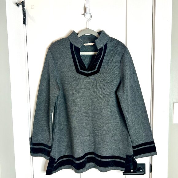 Soft Surroundings Runway Pullover Velvet Trim Tunic Sweater Knit Top Sz Large - Picture 2 of 5